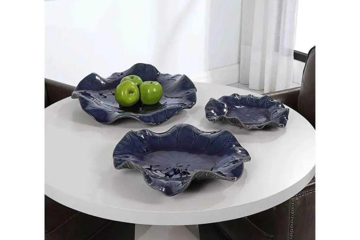 Abella Ceramic Wall Art In Blue, Set Of 3