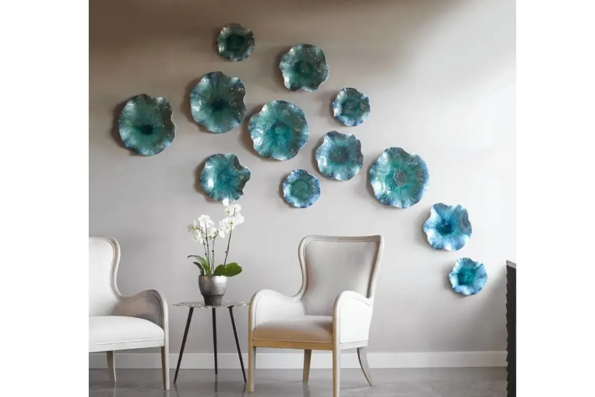Abella Ceramic Wall Art In Blue, Set Of 3