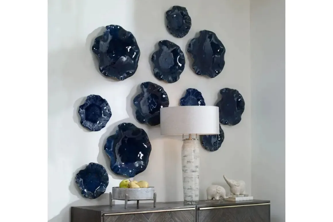 Abella Ceramic Wall Art In Blue, Set Of 3