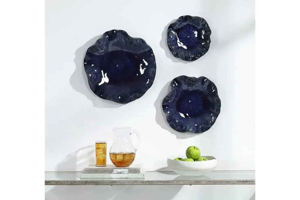 Abella Ceramic Wall Art In Blue, Set Of 3