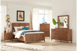 Adler Panel Bed, Dresser, Mirror & Nightstand In Natural Walnut, Full