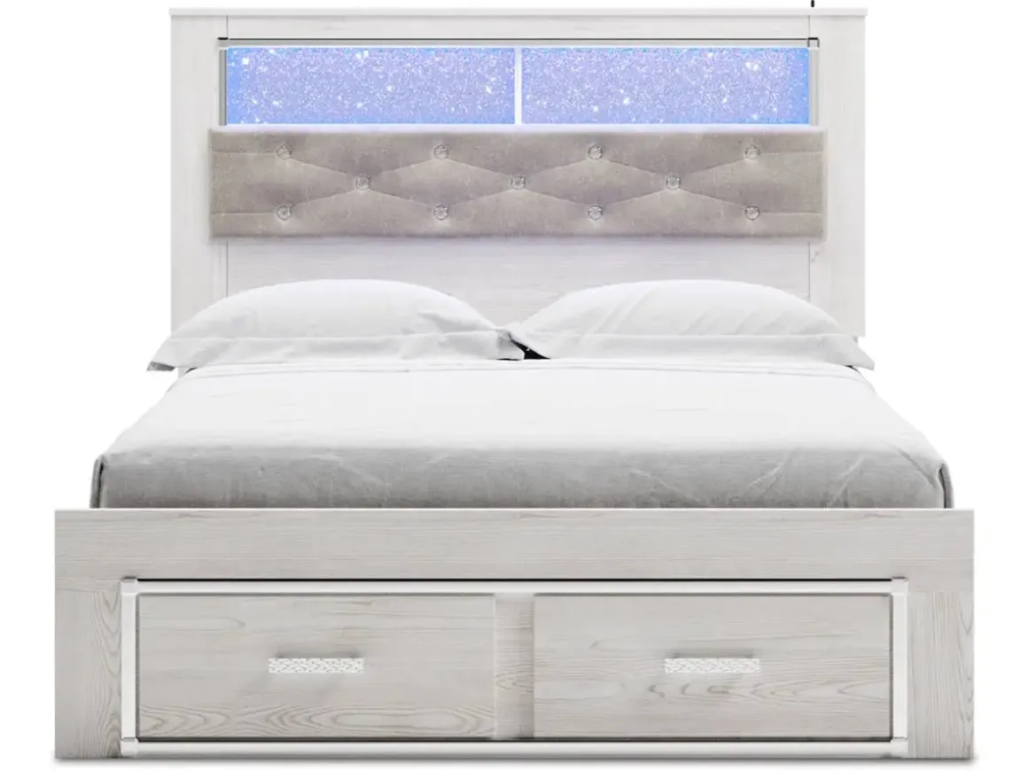 Altyra Bookcase Bed W/ Storage In Pearl White, Queen