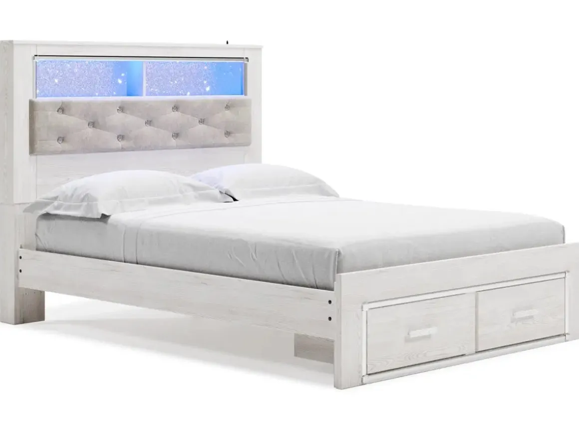 Altyra Bookcase Bed W/ Storage In Pearl White, Queen