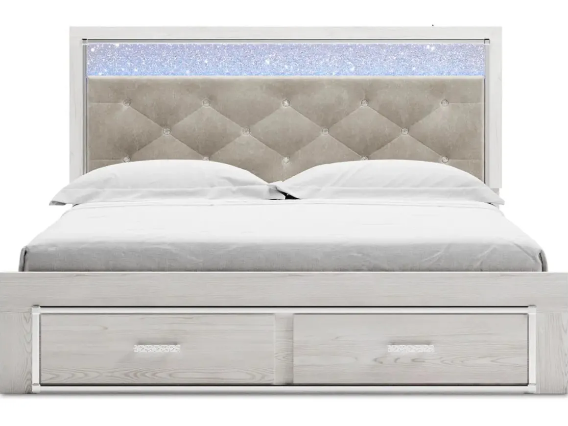 Altyra Panel Bed W/ Storage In Pearl White, Queen