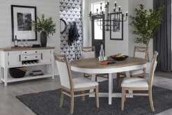 Americana Round Dining Table & 4 Upholstered Chairs In Cotton