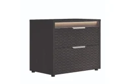 Amy Upholstered Panel Bed, Dresser, Mirror & Nightstand In Dark Oak, Queen