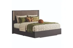 Amy Upholstered Panel Bed W/ Storage In Dark Oak, Queen