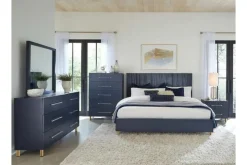 Argento Panel Bed In Navy Blue, Full