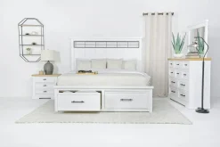 Ashbryn Storage Bed, Dresser, Mirror & Nightstand In White, Queen
