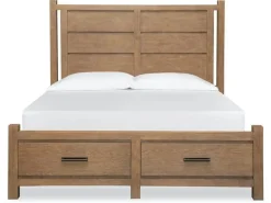 Aspen Valley Panel Bed W/ Storage, Dresser, Mirror & Nightstand In Sierra Brown, Queen