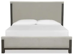 Aspen Valley Upholstered Panel Bed, Dresser, Mirror & Nightstand In Sierra Brown, Queen