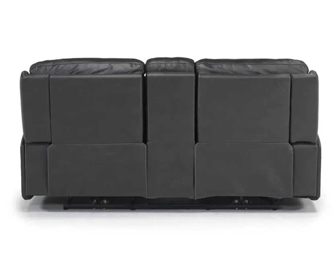 Banks 3 Power Console Loveseat In Chesapeake Charcoal Leather