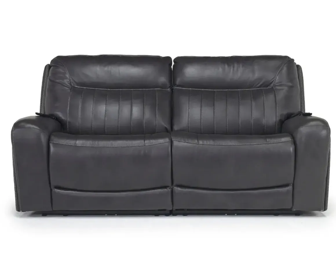 Banks 3 Power Sofa & Loveseat In Chesapeake Charcoal Leather