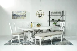 Bay Creek Extendable Dining Table, 4 V-Back Chairs & High Back Bench In Graphite