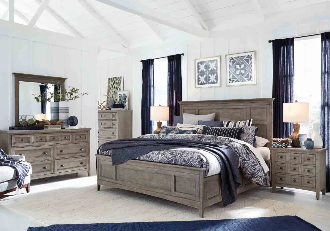 Bay Creek Panel Bed W/ Storage, Dresser, Mirror & Nightstand In Nutmeg, Queen