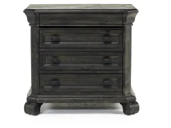 Bellamy Sleigh Bed, Dresser, Mirror & 4 Drawer Nightstand In Charcoal, Queen