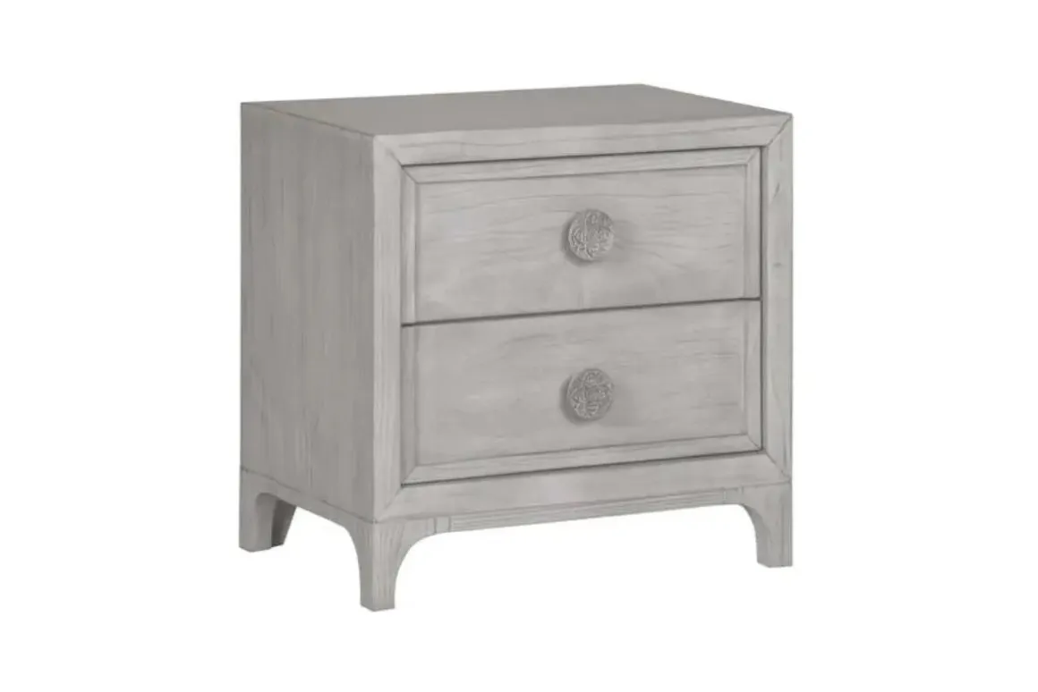 Boho Chic Platform Bed, Dresser, Mirror & Nightstand In Washed White, Full
