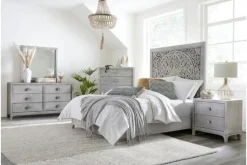 Boho Chic Platform Bed In Washed White, Full