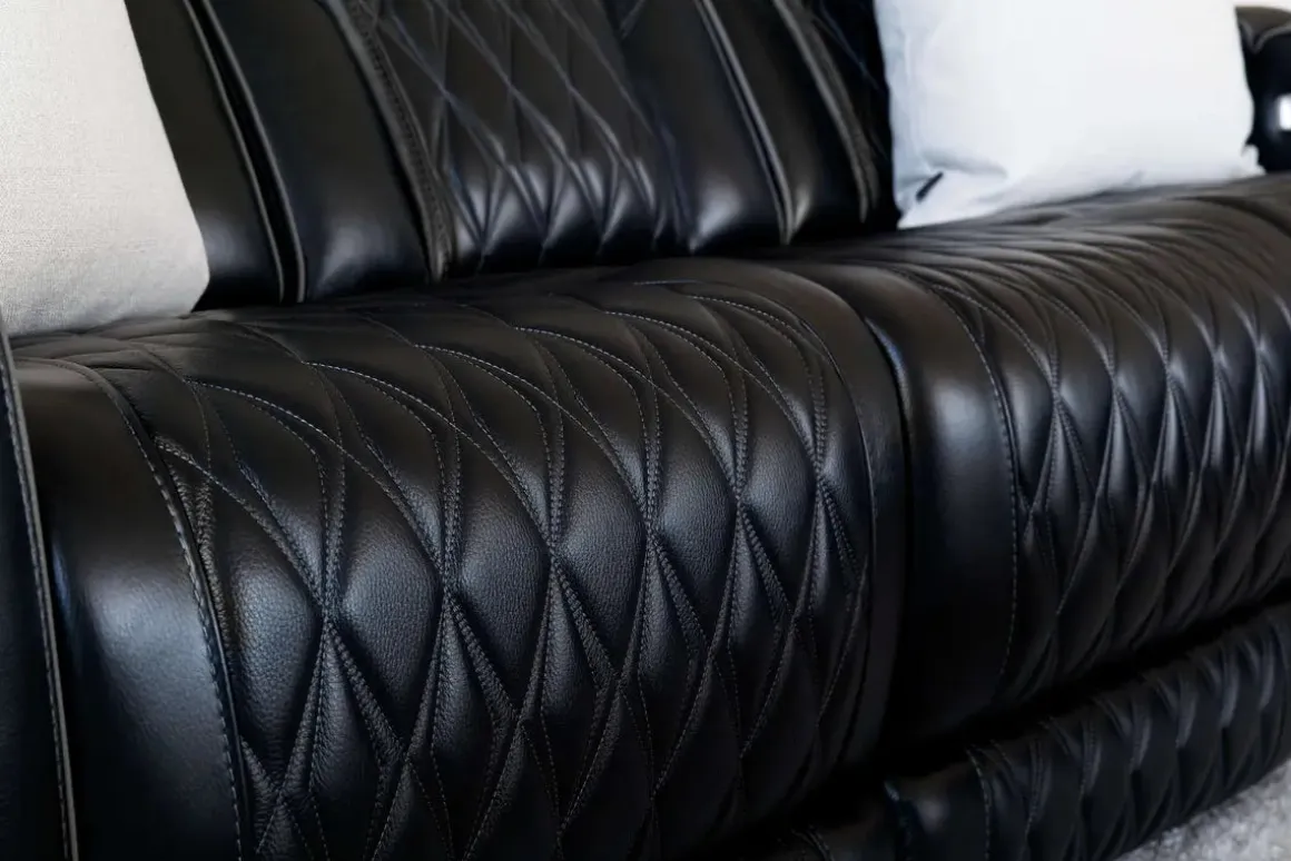 Boyington 2 Power Sofa W/ Drop Down Table In Black Leather