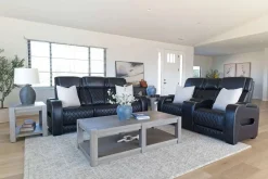 Boyington 2 Power Sofa W/ Drop Down Table In Black Leather