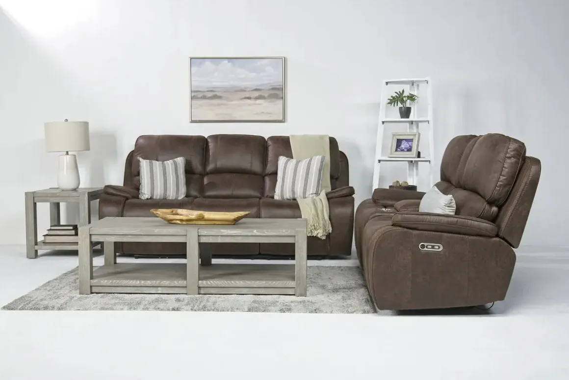 Brookings 2 Power Console Loveseat In Brown