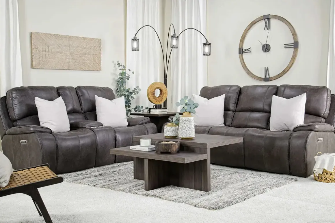 Brookings 2 Power Console Loveseat In Brown