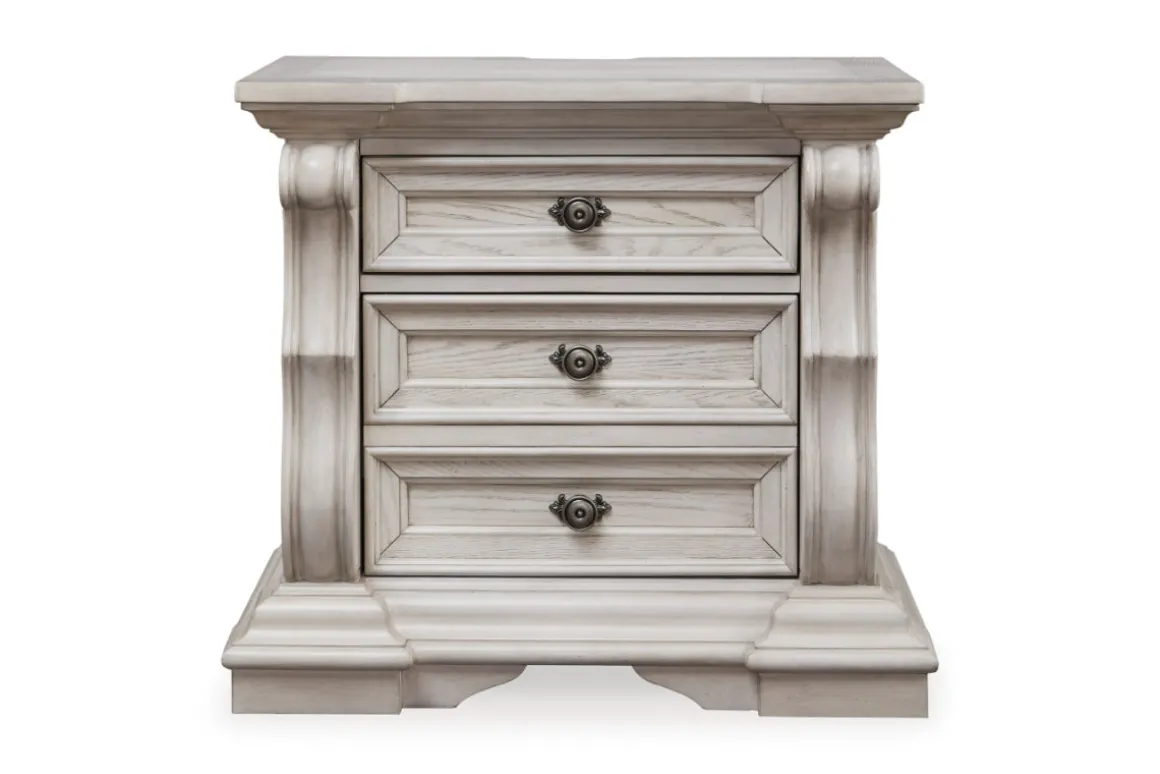 Bruchandi Upholstered Panel Bed, Dresser, Mirror & Nightstand In Antique White, Queen