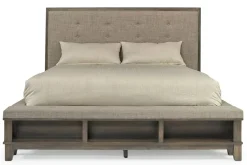 Cagney Upholstered Panel Bed W/ Storage In Gray, Queen