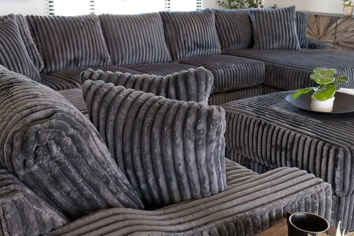 Casper 4 Piece Sofa Chaise Sectional In Pony Slate, Left Facing