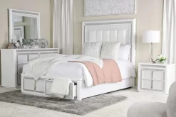 Chalanna Storage Bed, Dresser, Mirror & Nightstand In White, Queen