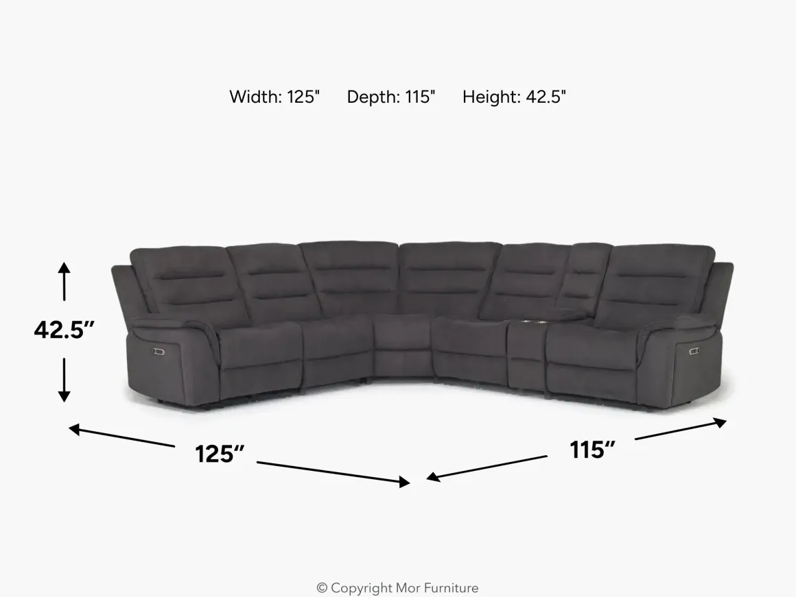 Chanell 6 Piece 2 Power Sectional W/ 2 Power Armless Recliner In New Nappa Gray