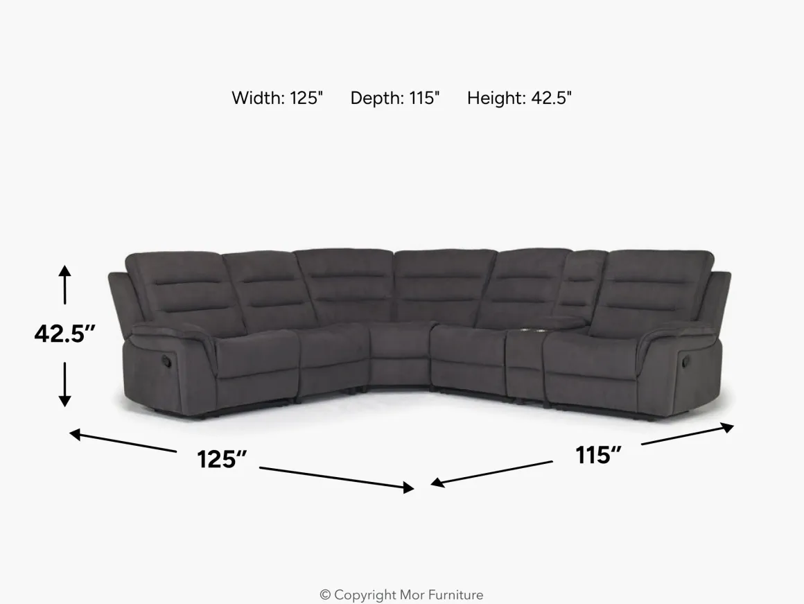 Chanell 6 Piece Reclining Sectional W/ Armless Recliner In New Nappa Gray