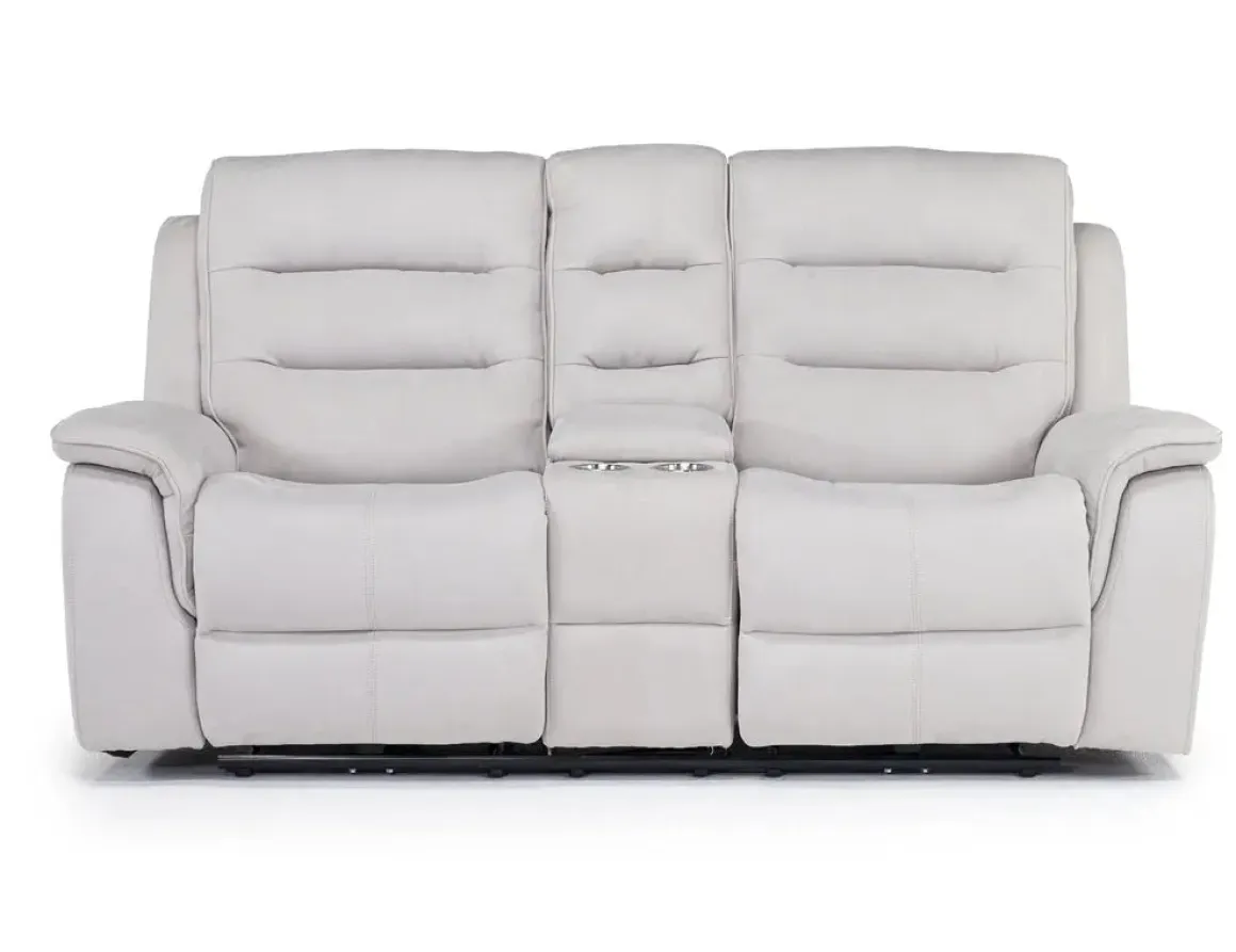 Chanell 2 Power Console Loveseat In New Nappa Gray