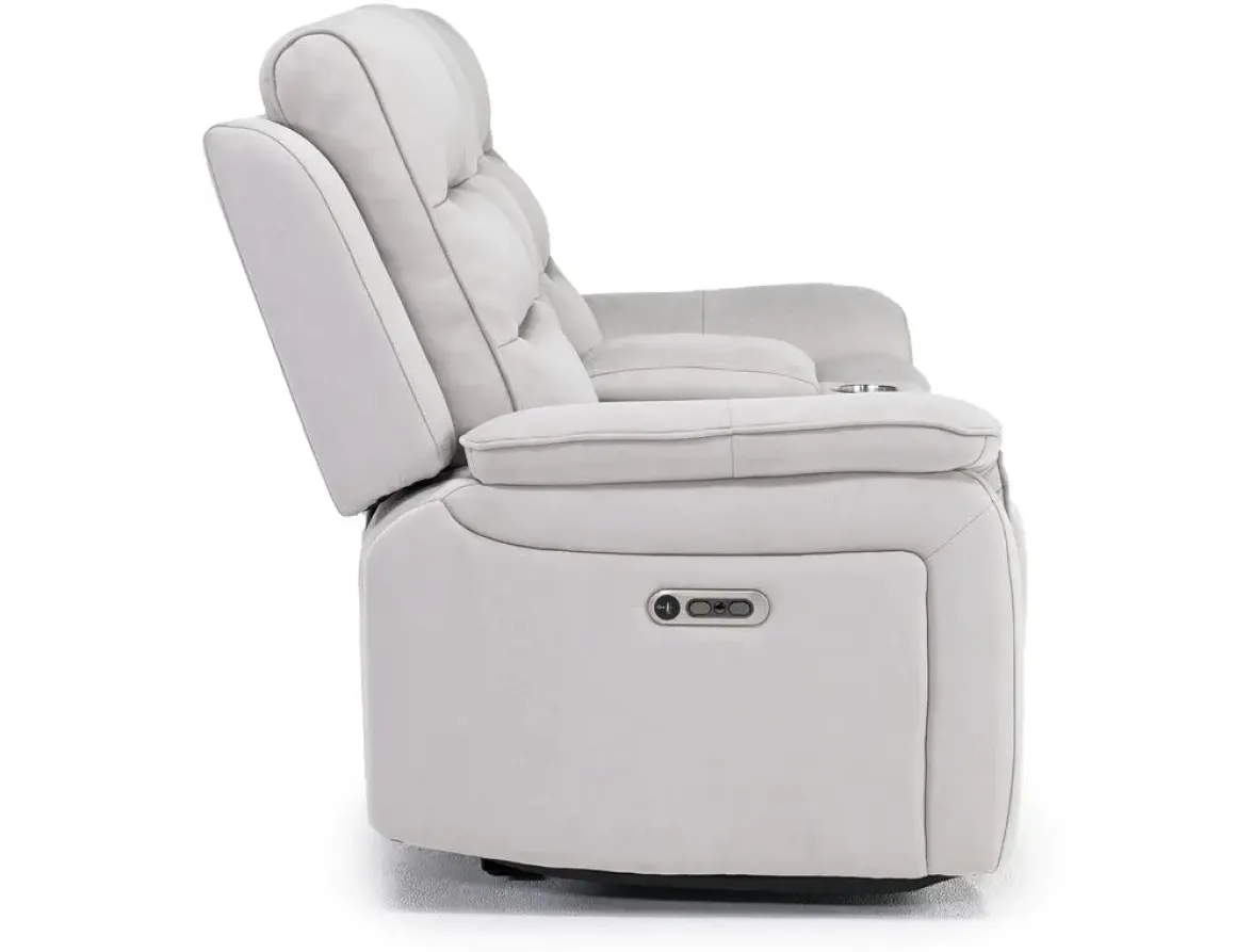 Chanell 2 Power Console Loveseat In New Nappa Gray