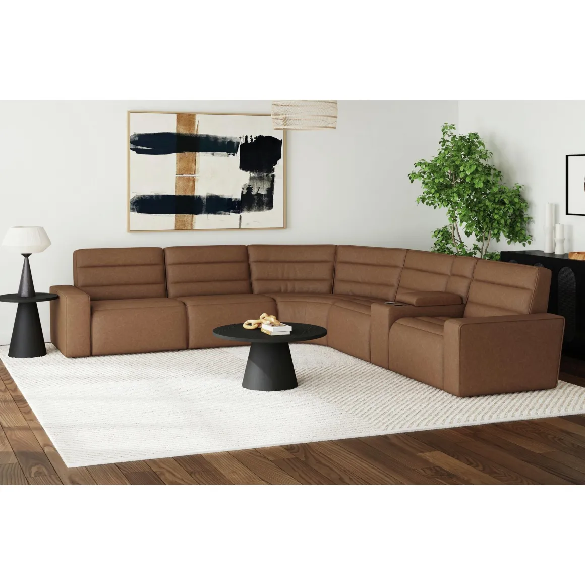 Chelsey 6 Piece Power Sectional W/ Power Armless Recliner In Bozeman Saddle