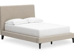 Cielden Upholstered Bed, Dresser, Mirror, 2 Nightstands & Chest In Tan, Full