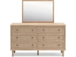 Cielden Upholstered Bed, Dresser, Mirror, 2 Nightstands & Chest In Tan, Full