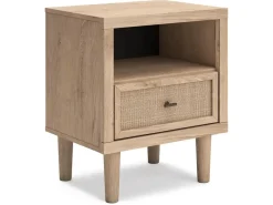 Cielden Upholstered Bed, Dresser, Mirror, 2 Nightstands & Chest In Tan, Full