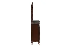Constantine Upholstered Bed, Dresser, Mirror & Nightstand In Cherry, Queen