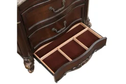 Constantine Upholstered Bed, Dresser, Mirror & Nightstand In Cherry, Queen