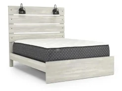 Dallas Panel Bed W/ Lights, Dresser, Mirror & Nightstand In White Wash, Twin