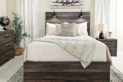 Dallas Panel Bed W/ Lights, Dresser, Mirror & Nightstand In White Wash, Twin