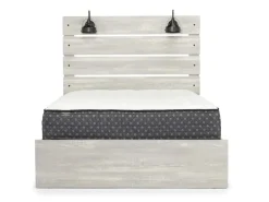 Dallas Panel Bed W/ Lights, Dresser, Mirror & Nightstand In White Wash, Twin