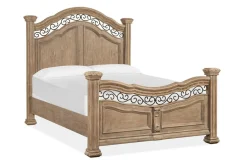 Durango Panel Bed, Dresser, Mirror & 3 Drawer Nightstand In Fawn, Queen