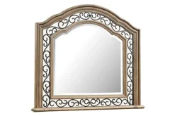 Durango Sleigh Bed, Dresser, Mirror & 3 Drawer Nightstand In Fawn, Queen