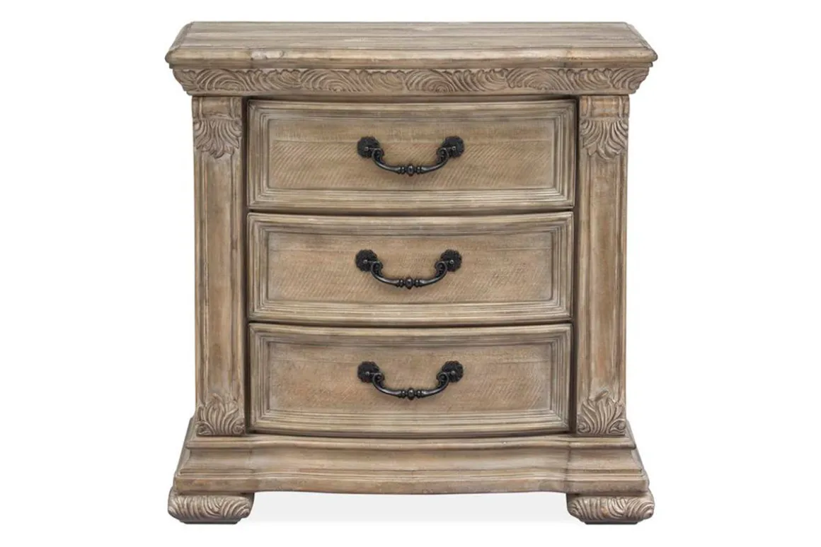 Durango Sleigh Bed, Dresser, Mirror & 3 Drawer Nightstand In Fawn, Queen