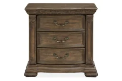 Durango Sleigh Bed, Dresser, Mirror & 3 Drawer Nightstand In Fawn, Queen