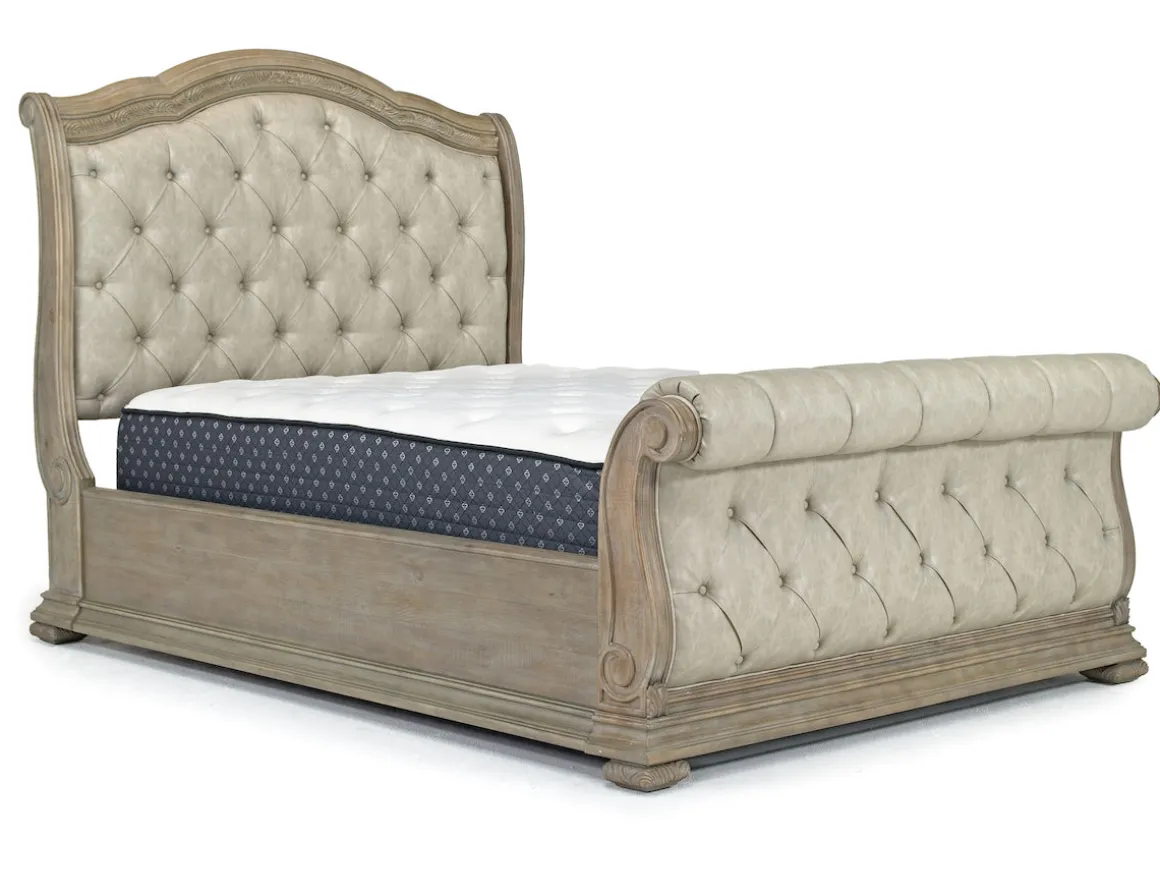Durango Sleigh Bed, Dresser, Mirror & 3 Drawer Nightstand In Fawn, Queen