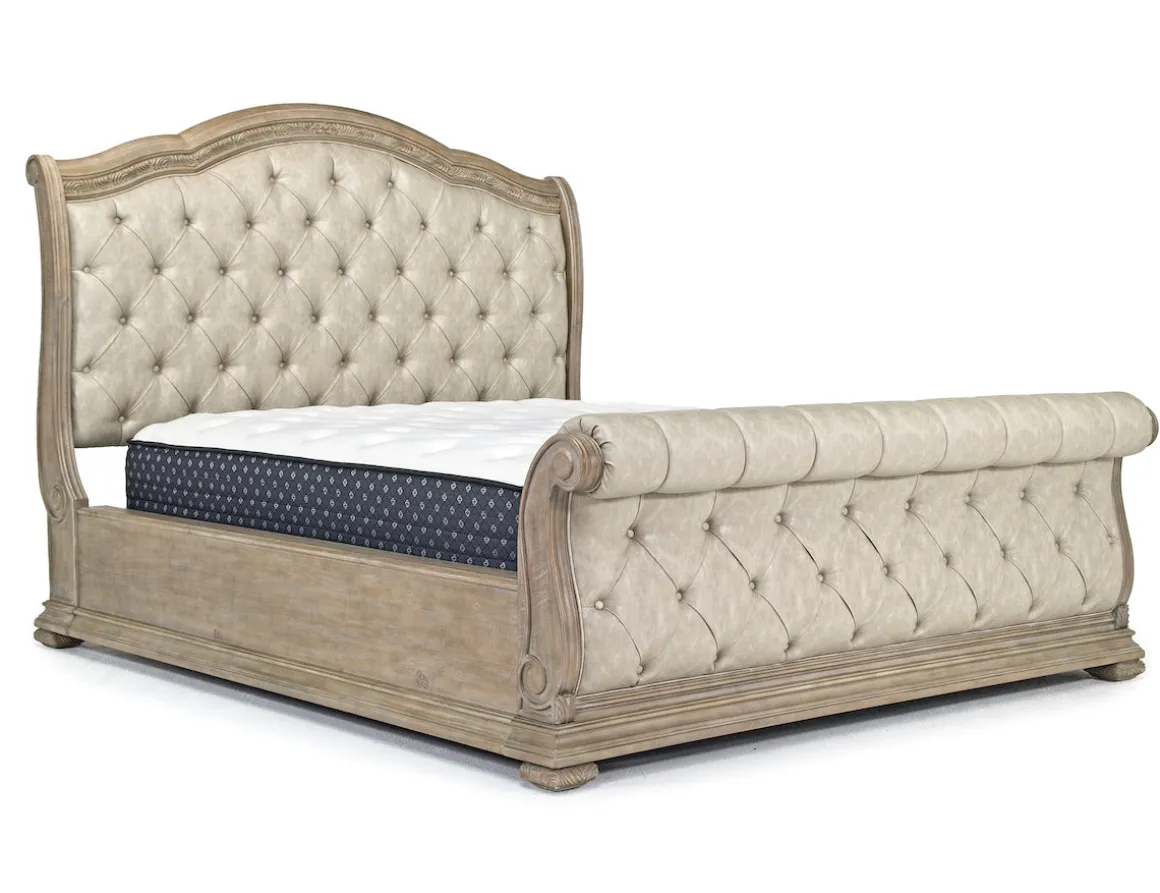 Durango Sleigh Bed, Dresser, Mirror & 3 Drawer Nightstand In Fawn, Queen