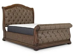 Durango Sleigh Bed, Dresser, Mirror & 3 Drawer Nightstand In Fawn, Queen